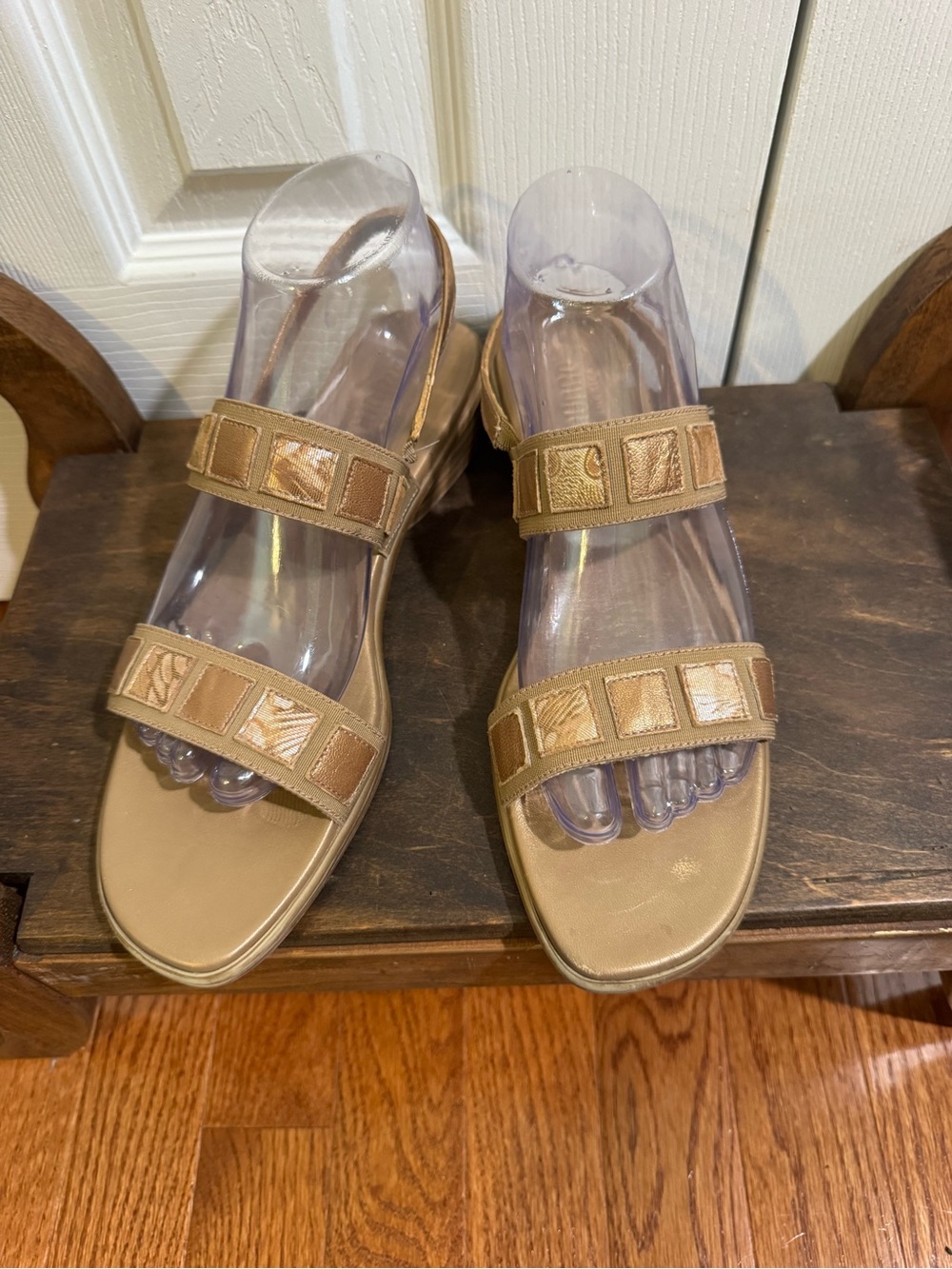 Munro American Metallic Gold Slingback Wedge Sandals